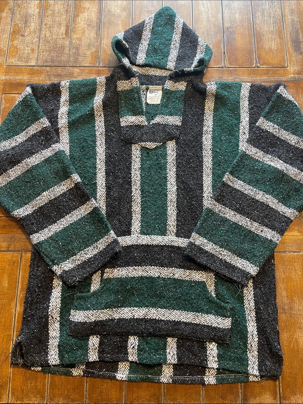 Hooded Baja Sweater - Green & Black Striped